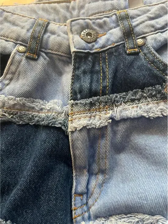 RAGGED JEANS Womens 24 Blue Two-Tone Patchwork Frayed Seams Denim RJSS2101020BDN - Picture 11 of 14